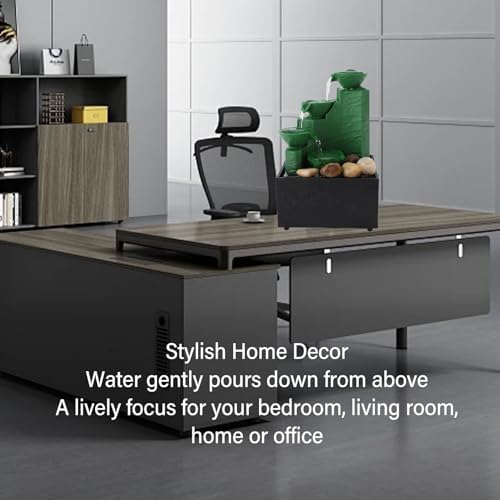 Tabletop Fountain with LED Light and Stones for Office and Bedroom