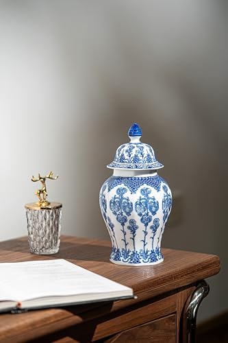 Blue and White Ginger Jar 15 Inch Ceramic Vase