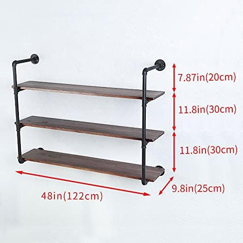 Industrial Pipe Shelves with Wood Planks 3 Tier 48in
