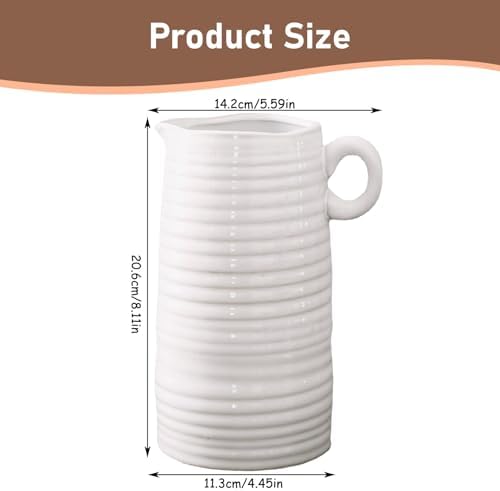 White Ceramic Vase 8 Inch Tall Modern Farmhouse Decor 1