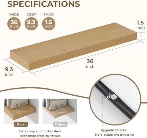 Dreamland 36 Inch Floating Shelves Set of 2 Oak