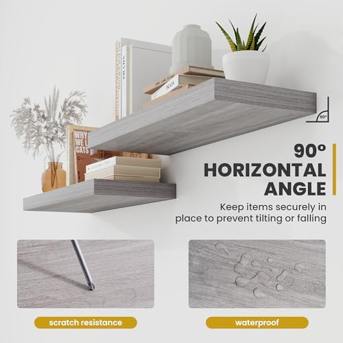 24 Inch Floating Shelves Set of 2 Gray Rustic Design
