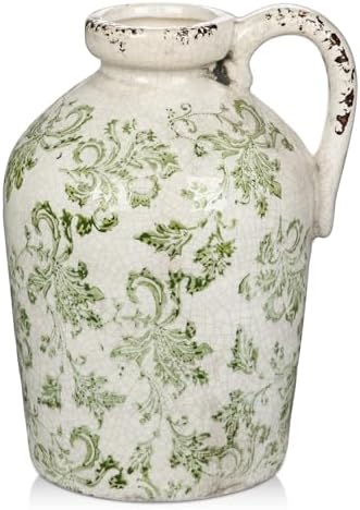 9 Inch Ceramic Green and White Vase for Centerpieces