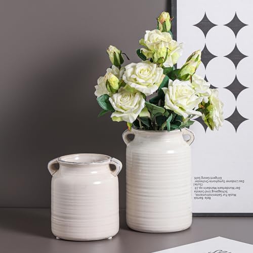 Ceramic Rustic White Flower Vase for Home Decor