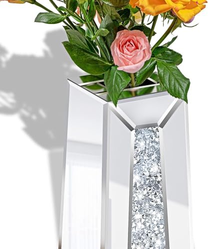 29 Inch Tall Crushed Diamond Floor Vase in Silver