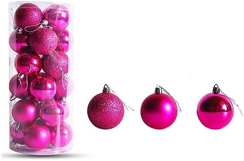 24Pcs Hot Pink Shatterproof Christmas Ball Ornaments