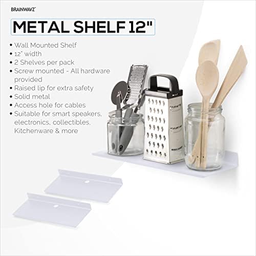 BRAINWAVZ Floating Metal Wall Shelf 2-Pack White