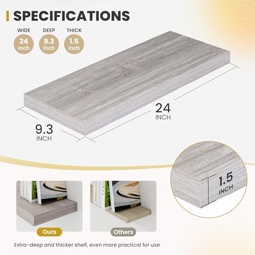 24 Inch Floating Shelves Set of 2 Gray Rustic Design