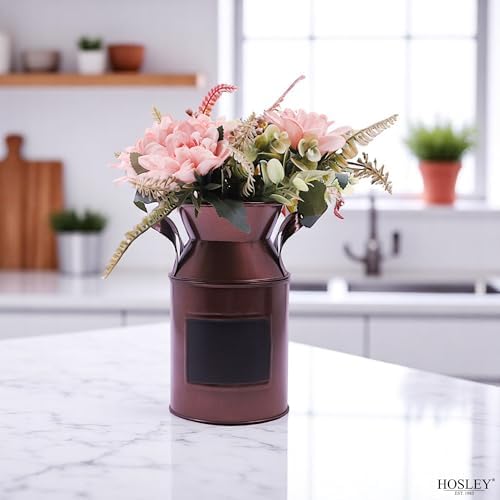 Hosley Set of 2 Antique Bronze Metal Chalkboard Milk Can Vase