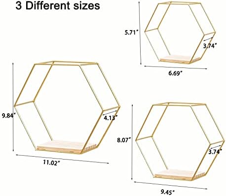 ZUIDSYI Wall Mounted Hexagon Floating Shelves Set of 3