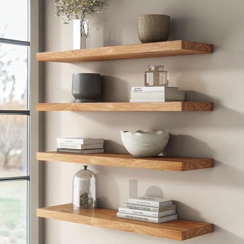 Venusmiles Rustic Elm Wood Floating Shelves Set of 2