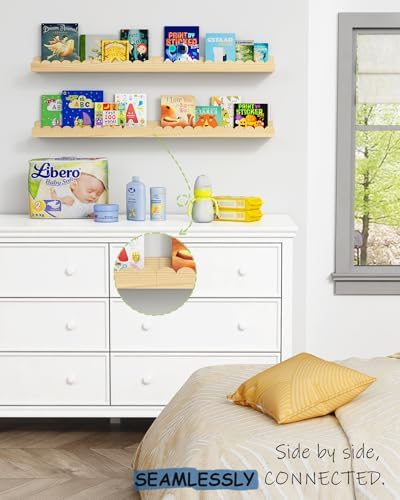 Harwaya Scalloped Wall Bookshelf 4-Pack Natural Pine