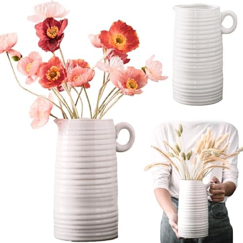 White Ceramic Vase 8 Inch Tall Modern Farmhouse Decor 1