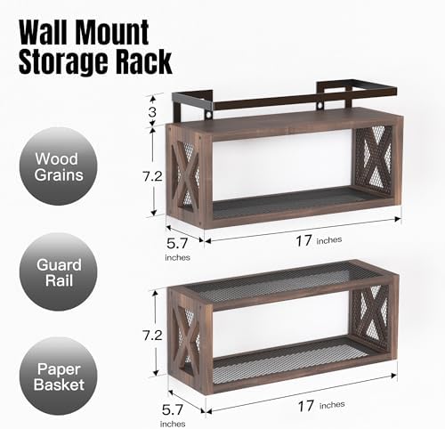 RICHER HOUSE Floating Wood Shelves with Guardrail Rustic Brown 2 Shelves