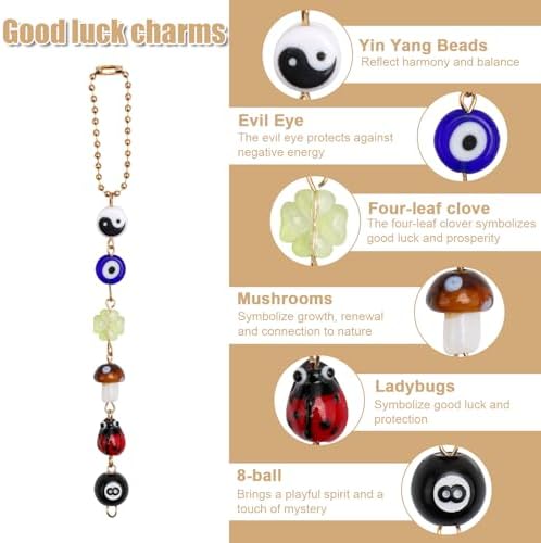 Evil Eye Car Charm with Yin Yang and Four Leaf Clover
