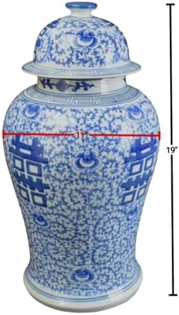 19 Inch Blue and White Ginger Jar Vase with Double Happiness Pattern