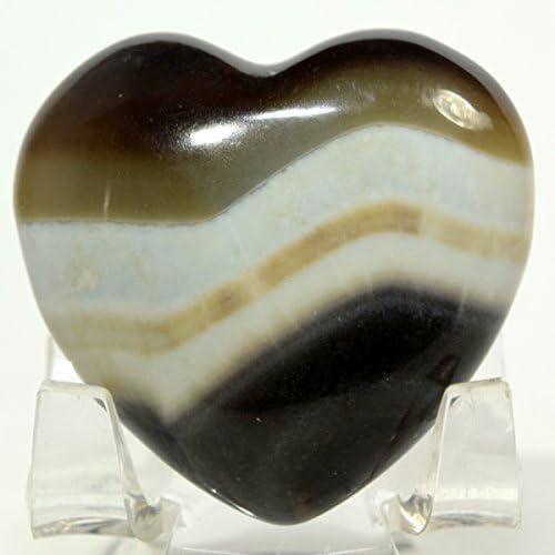 43mm Agate Heart Natural Banded Crystal Love Stone with Acrylic Stand