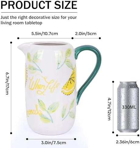 Floral Ceramic Pitcher Vase with Handle