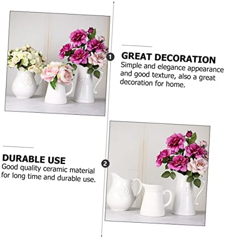 Unomor 1pc Elegant White Ceramic Flower Vase with Textured Design