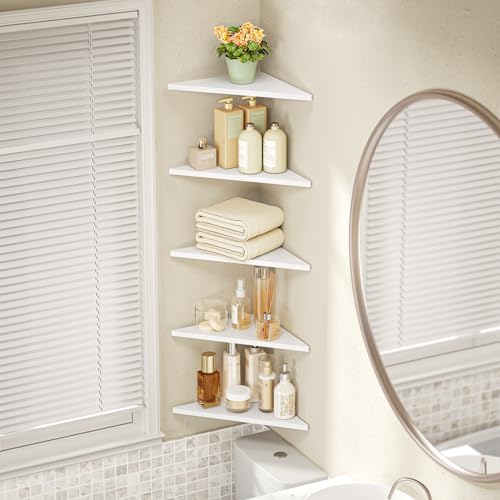 Love-KANKEI Set of 5 Corner Floating Shelves Rustic Wood