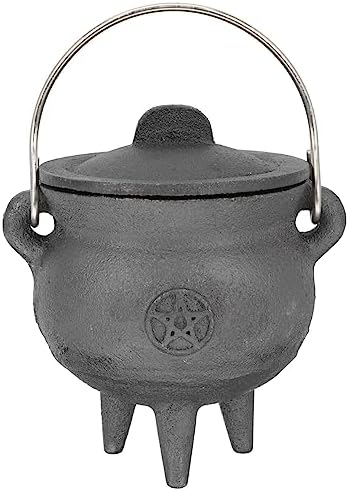 BESTonZON Triple Moon Cast Iron Cauldron with Lid Halloween Decor
