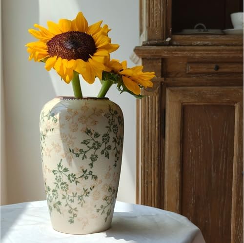 Rustic Ceramic Vase with Crackle Glaze Farmhouse Decor