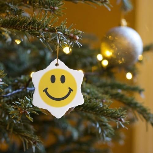 3dRose Yellow Smiling Face Porcelain Ornament