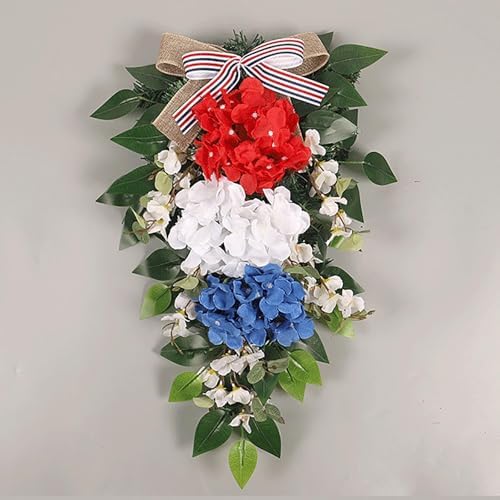 197inch Patriotic Teardrop Wreath Red White Blue Hydrangea