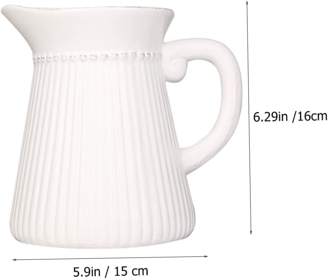 Unomor 1pc Elegant White Ceramic Flower Vase with Textured Design