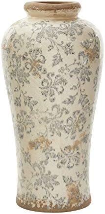 Nearly Natural 16in Tuscan Ceramic Floral Scroll Urn Vase