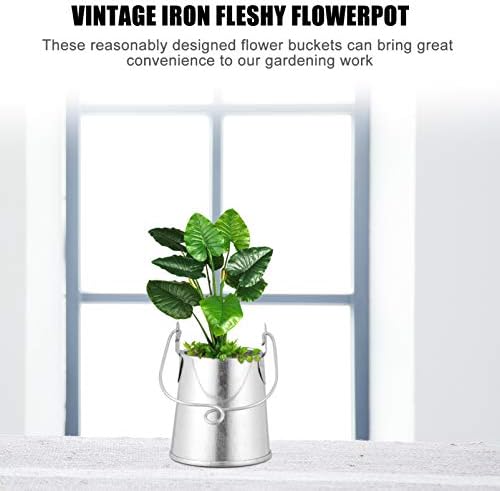 EXCEART 3pcs Retro Iron Flower Bucket Plant Container with Handle
