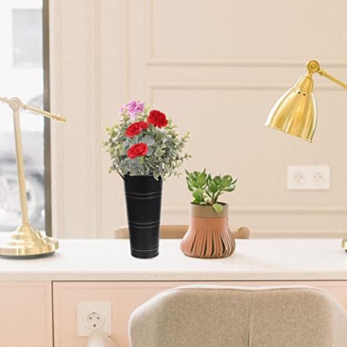 Beavorty Metal Flower Vase Bucket Rustic Decorative Planter Black
