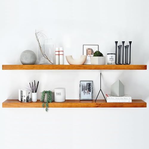 Homeforia 60 Inch Floating Honey Oak Shelves Set of 2