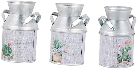 PRETYZOOM 3pcs Retro Tinplate Flower Vase with Handle