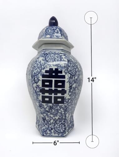 14 Inch Classic Blue and White Porcelain Ginger Jar Vase
