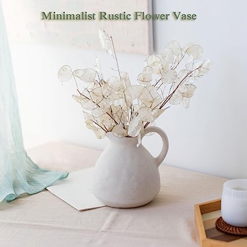 White Ceramic Vase with Handle for Flowers and Decor
