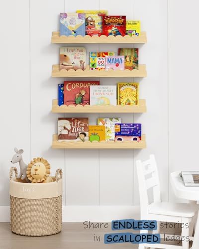 Harwaya Scalloped Wall Bookshelf 4-Pack Natural Pine
