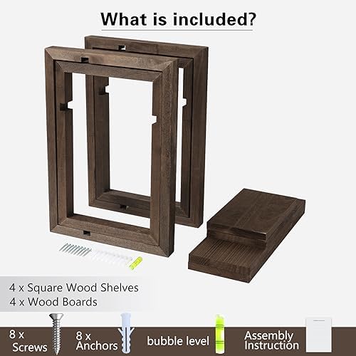 Rustic Square Floating Shelves Set of 4 Wood for Wall