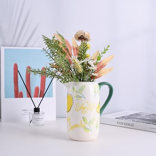 Floral Ceramic Pitcher Vase with Handle