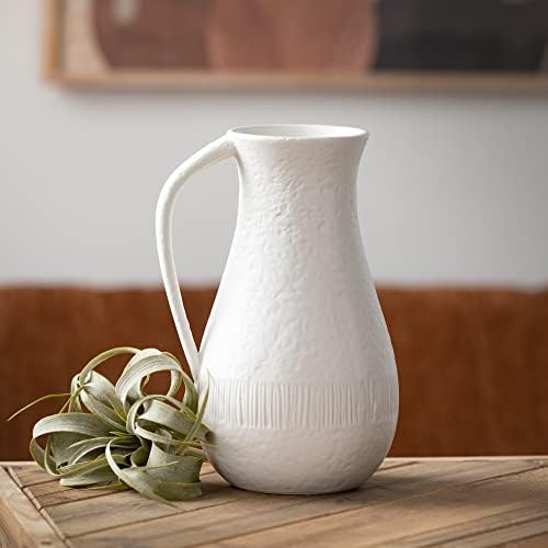 Sullivans Ceramic Vase White Pitcher with Handle 10 Inch