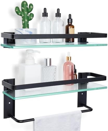 Suzile 2 Pack Floating Bathroom Shelves with Towel Bar