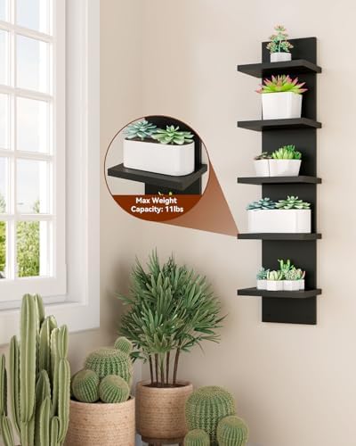 IBUYKE 5 Tier Wall Shelving Unit Black Vertical Storage Shelf