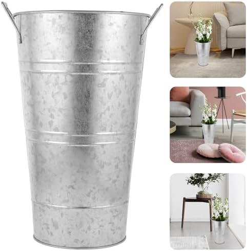 Rustic Iron Flower Bucket Vase for Home Decor