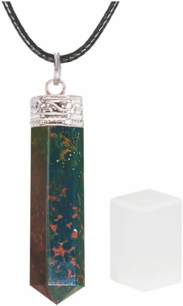 Natural Green Bloodstone 6 Sided Point Pendant With Selenite Cube