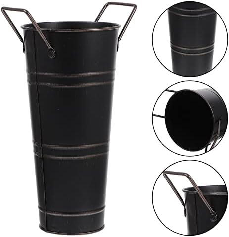 Beavorty Metal Flower Vase Bucket Rustic Decorative Planter Black