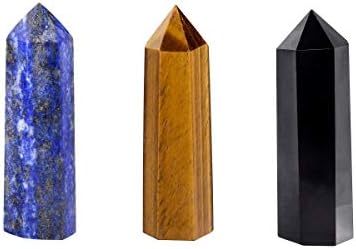 Rockcloud 3 Healing Crystal Wands Set Lapis Lazuli Tiger Eye Black Obsidian