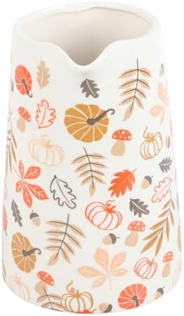 Rustic Autumn Ceramic Flower Jug with Pumpkin and Leaf Design