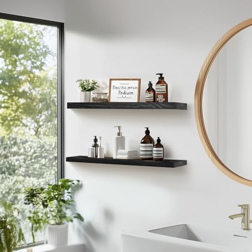Floating Wall Shelves 2 Pack Rustic Black 16 Inch