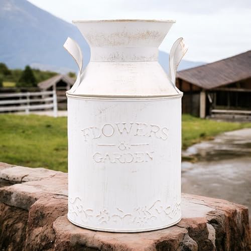 Hosley 10 Inch High Metal White Milk Can