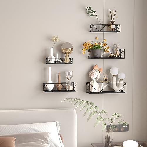 CRUGLA Black Floating Shelves Wall Mounted Set of 5